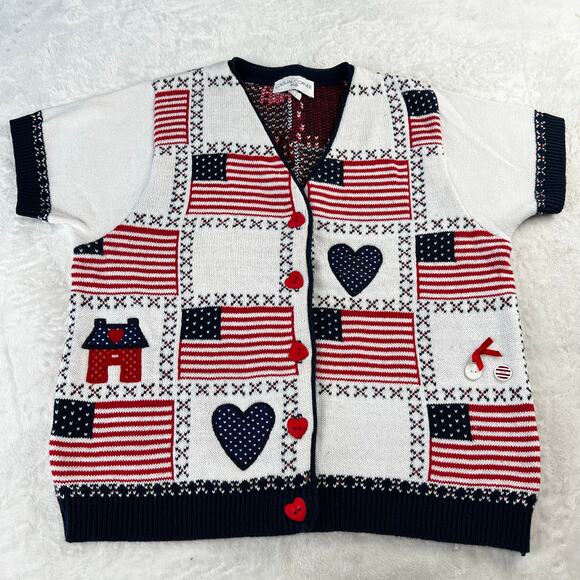 Casual Corner Sweaters - Casual Corner Vintage Patriotic Button up Sweater Cardigan SZ Medium Flags USA